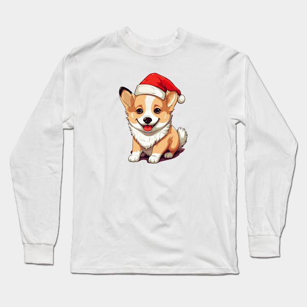 Cute Christmas Corgi Long Sleeve T-Shirt by Retroprints